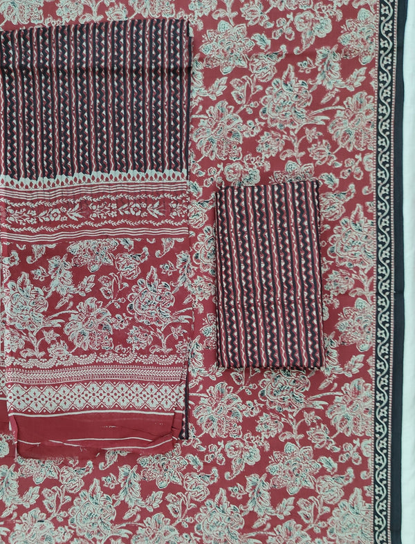 Block Printed Unstitched Dress Material With Cotton Dupatta