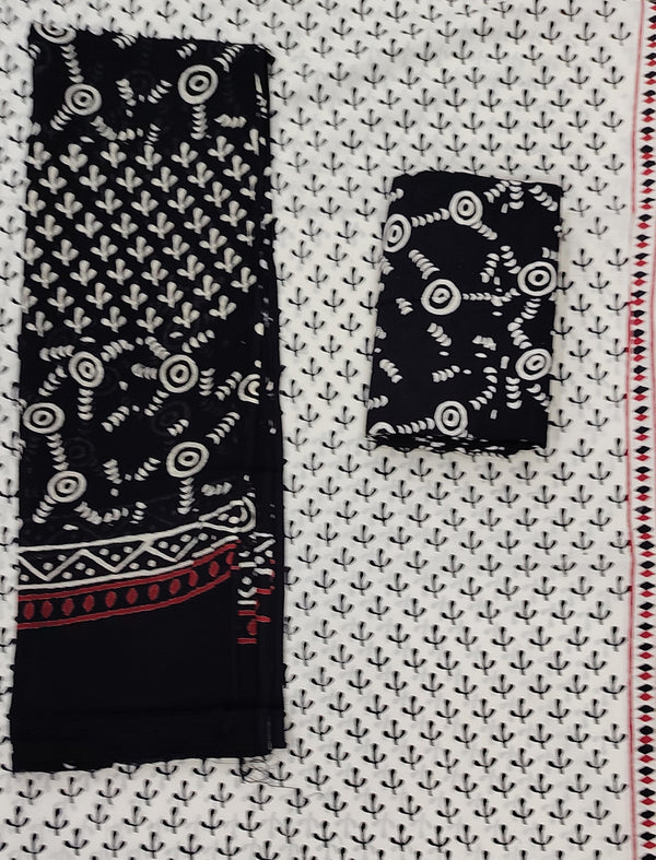 Block Printed Unstitched Dress Material With Cotton Dupatta