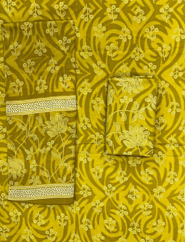 Block Printed Unstitched Dress Material With Cotton Dupatta