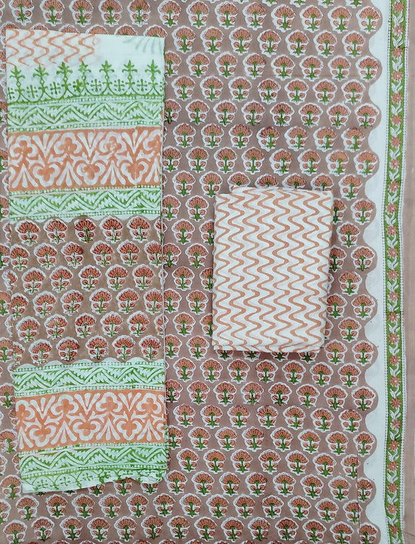 Block Printed Unstitched Dress Material With Cotton Dupatta
