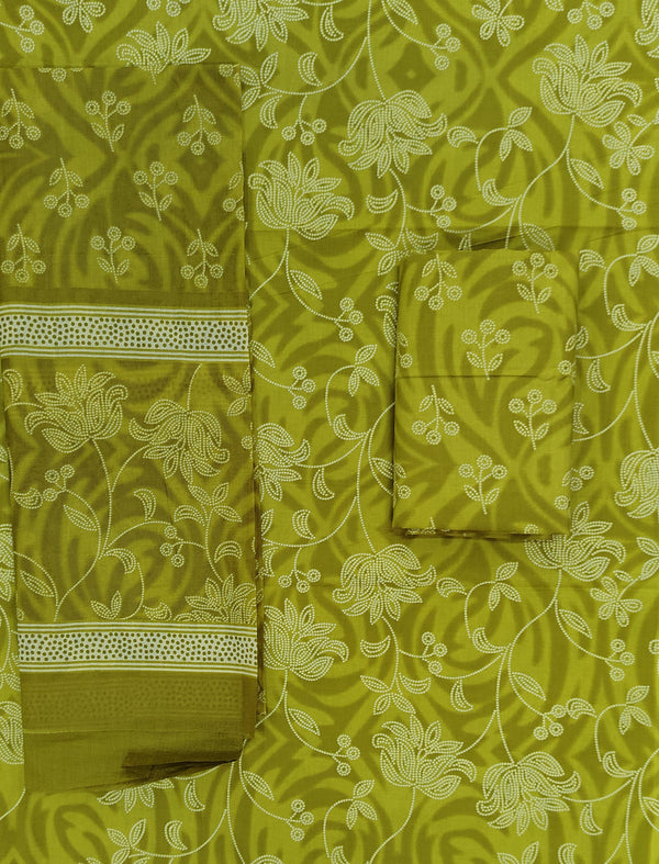 Block Printed Unstitched Dress Material With Cotton Dupatta