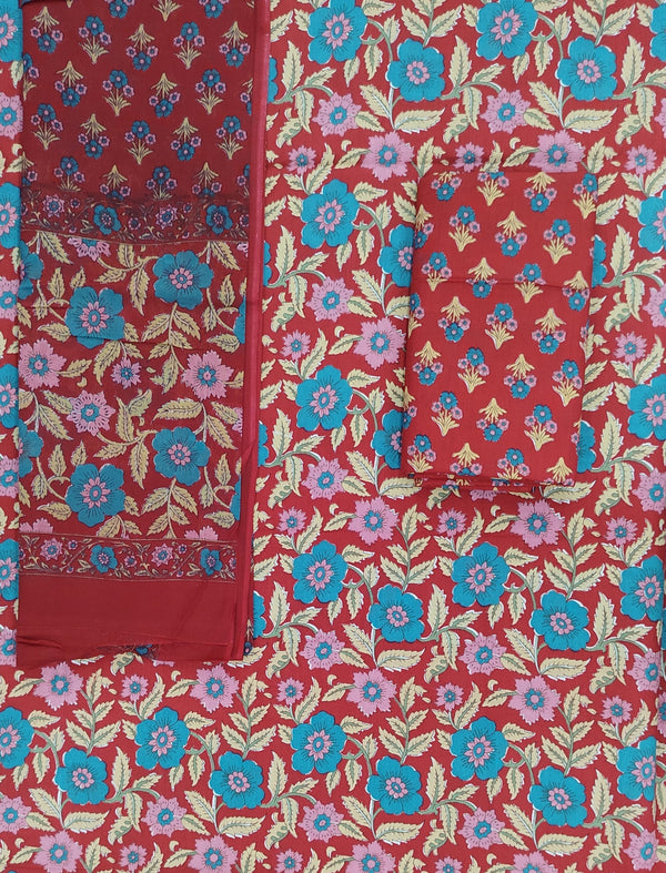 Block Printed Unstitched Dress Material With Cotton Dupatta
