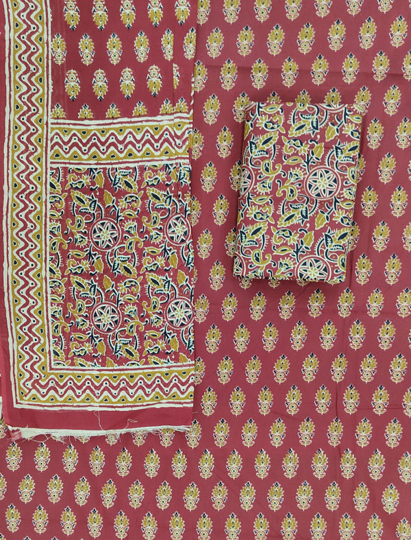 Block Printed Unstitched Dress Material With Cotton Dupatta