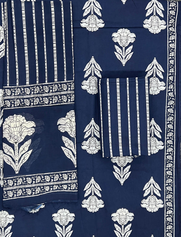 Block Printed Unstitched Dress Material With Cotton Dupatta
