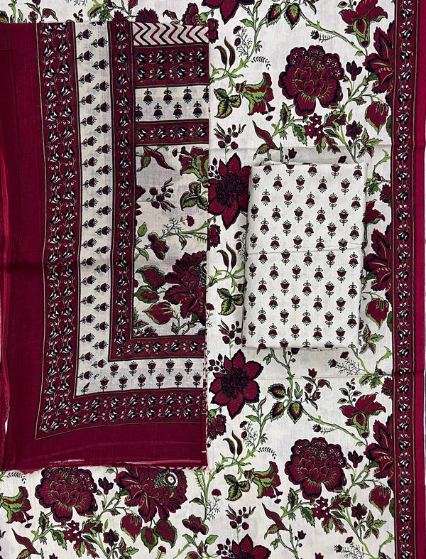 Block Printed Unstitched Dress Material With Cotton Dupatta