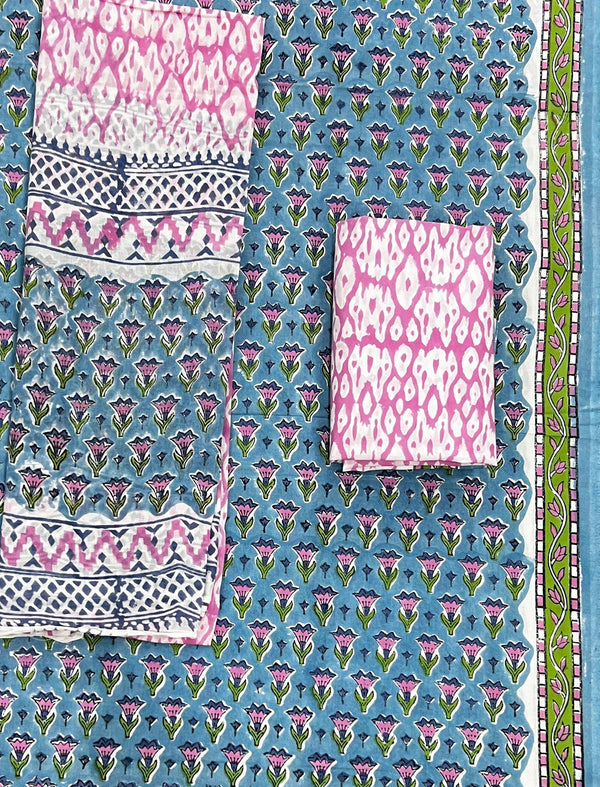 Block Printed Unstitched Dress Material With Cotton Dupatta