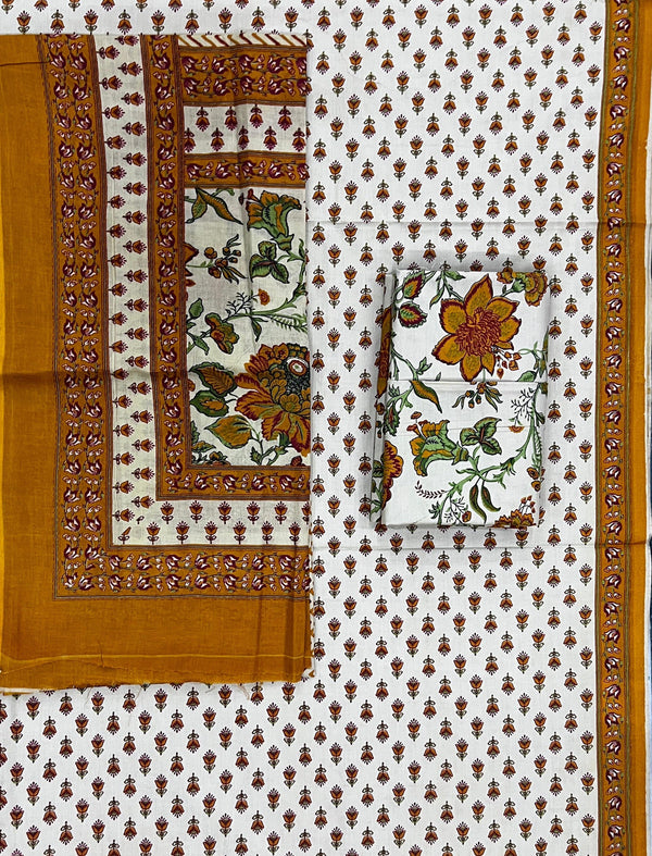 Block Printed Unstitched Dress Material With Cotton Dupatta