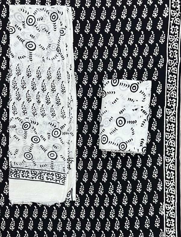 Block Printed Unstitched Dress Material With Cotton Dupatta