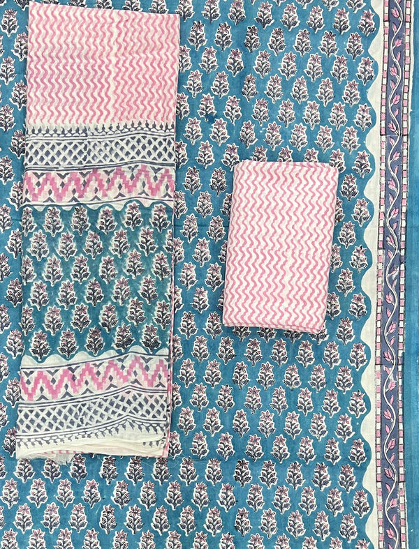 Block Printed Unstitched Dress Material With Cotton Dupatta