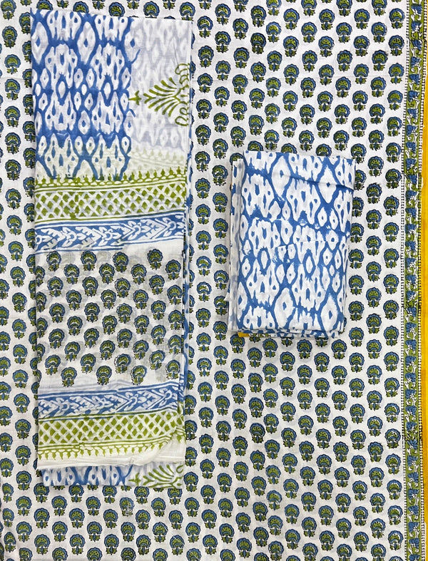 Block Printed Unstitched Dress Material With Cotton Dupatta