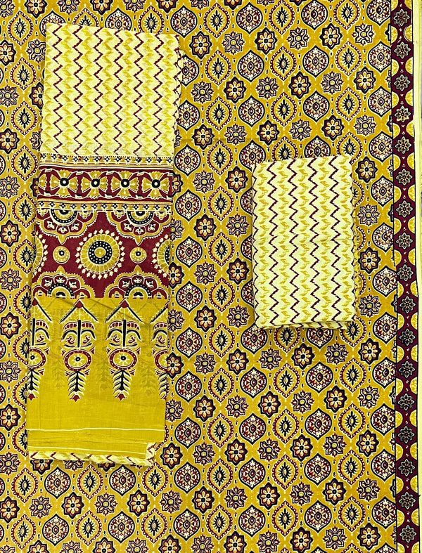 Block Printed Unstitched Dress Material With Cotton Dupatta