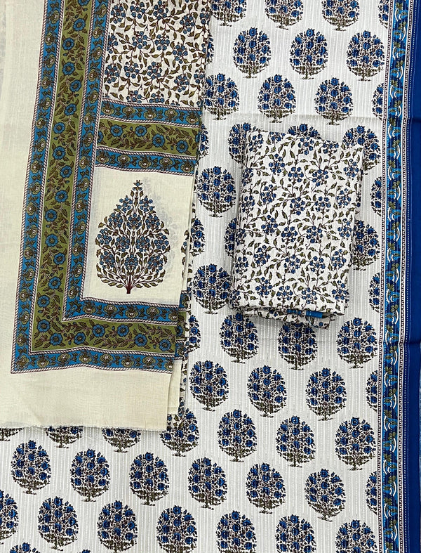 Block Printed Unstitched Dress Material With Cotton Dupatta