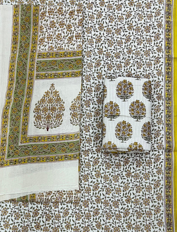 Block Printed Unstitched Dress Material With Cotton Dupatta