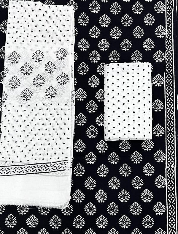 Block Printed Unstitched Dress Material With Cotton Dupatta