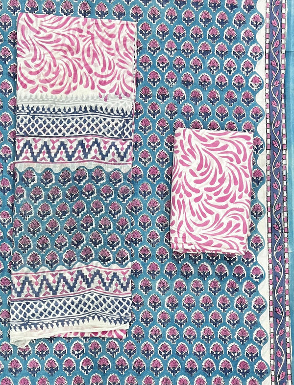 Block Printed Unstitched Dress Material With Cotton Dupatta
