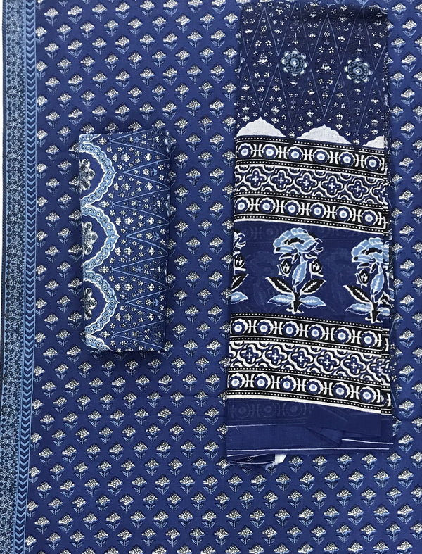 Block Printed Unstitched Dress Material With Mulmul Dupatta