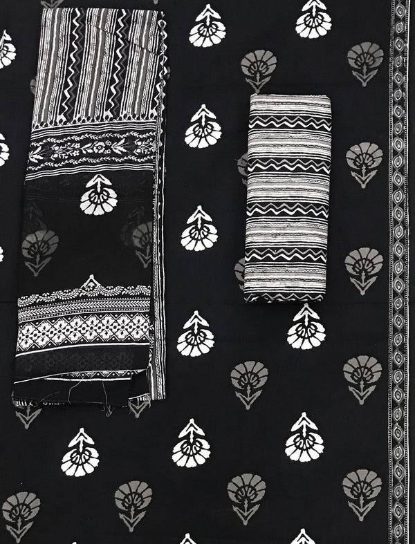 Block Printed Unstitched Dress Material With Mulmul Dupatta
