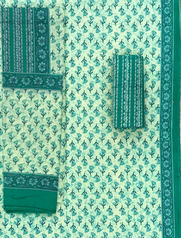 Block Printed Unstitched Dress Material With Cotton Dupatta