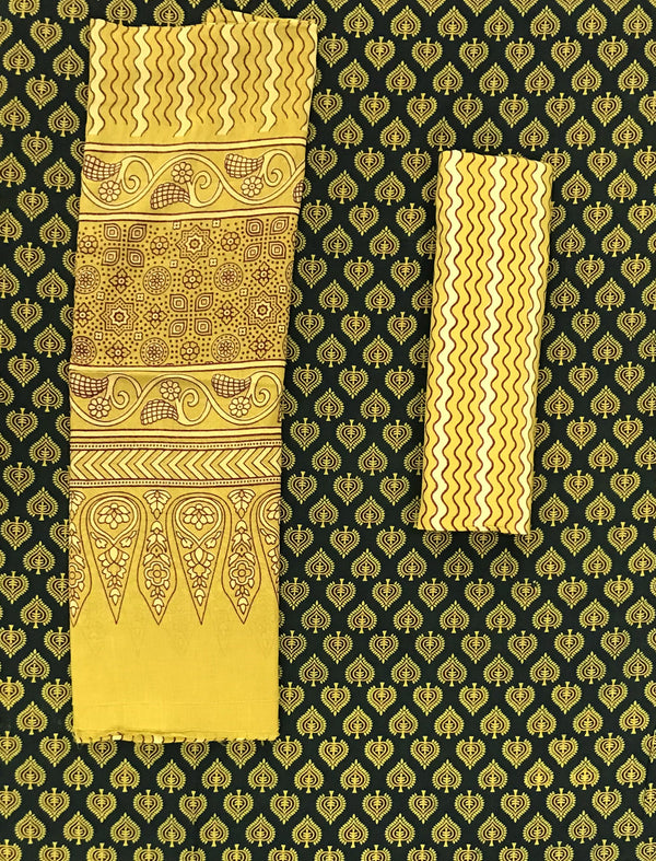 Block Printed Unstitched Dress Material With Cotton Dupatta