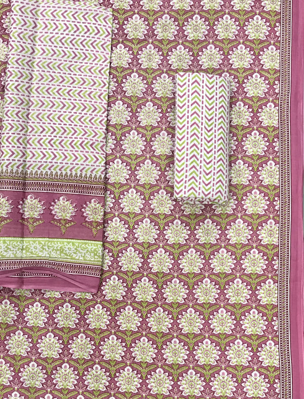 Block Printed Unstitched Dress Material With Cotton Dupatta