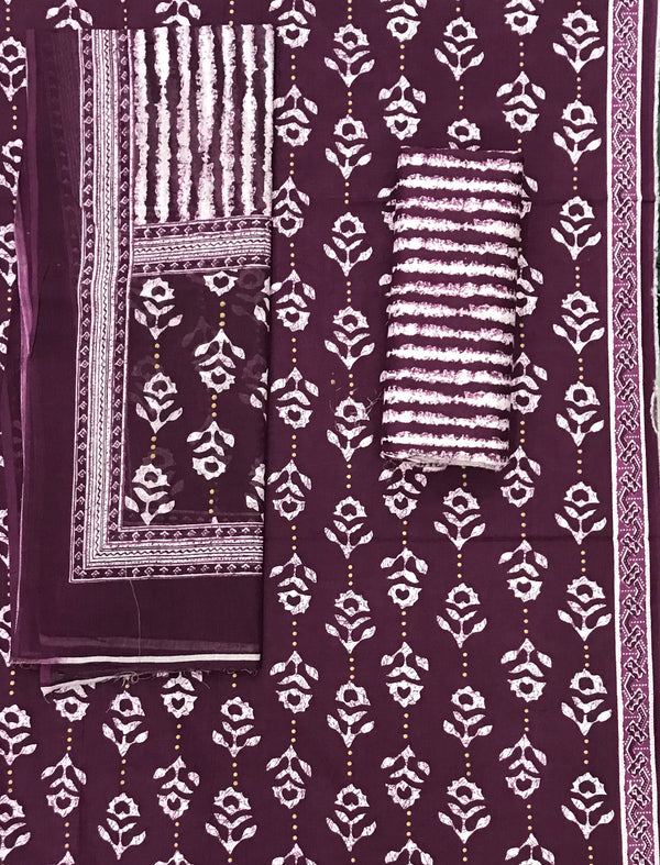 Block Printed Unstitched Dress Material With Cotton Dupatta