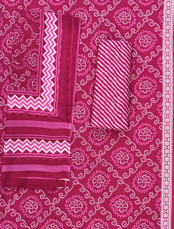 Block Printed Unstitched Dress Material With Cotton Dupatta