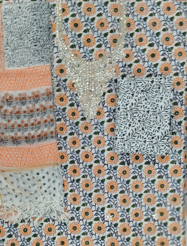 Neckline Cotton Printed Unstitched Suit