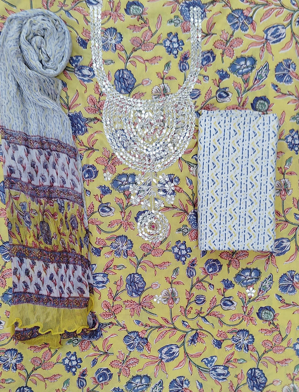 Neckline Cotton Printed Unstitched Suit