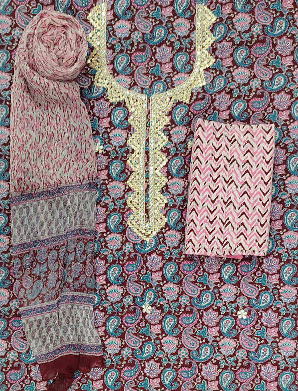 Neckline Cotton Printed Unstitched Suit