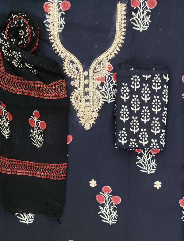 Neckline Cotton Printed Unstitched Suit