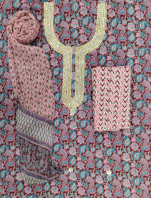 Neckline Cotton Printed Unstitched Suit