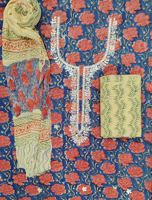 Neckline Cotton Printed Unstitched Suit