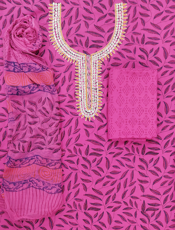 Neckline Cotton Printed Unstitched Suit