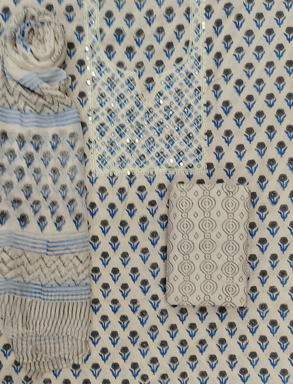 Neckline Cotton Printed Unstitched Suit