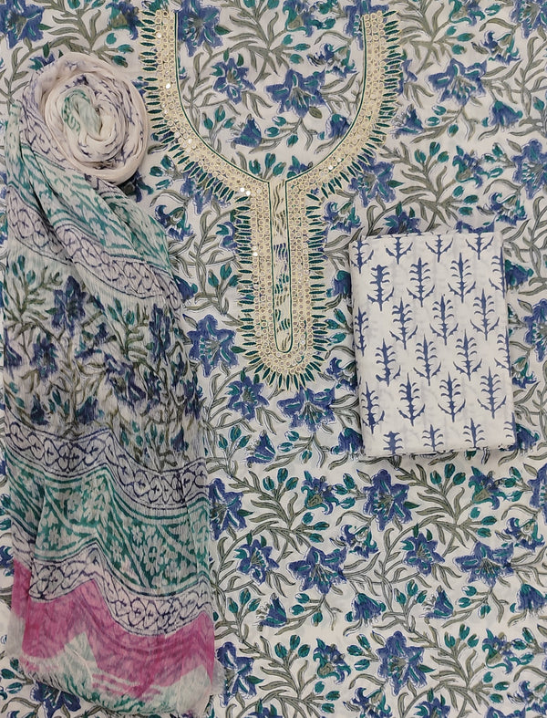 Neckline Cotton Printed Unstitched Suit