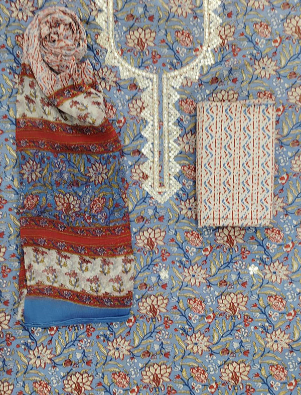 Neckline Cotton Printed Unstitched Suit
