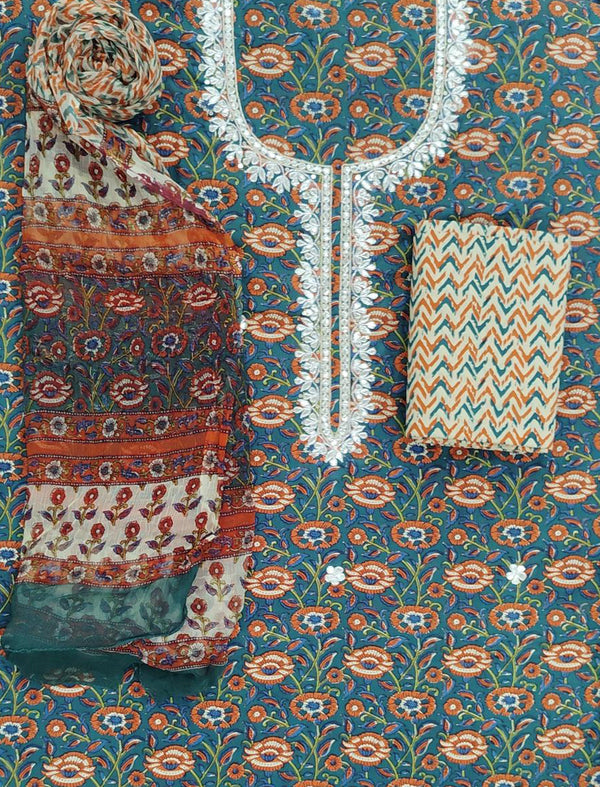 Neckline Cotton Printed Unstitched Suit