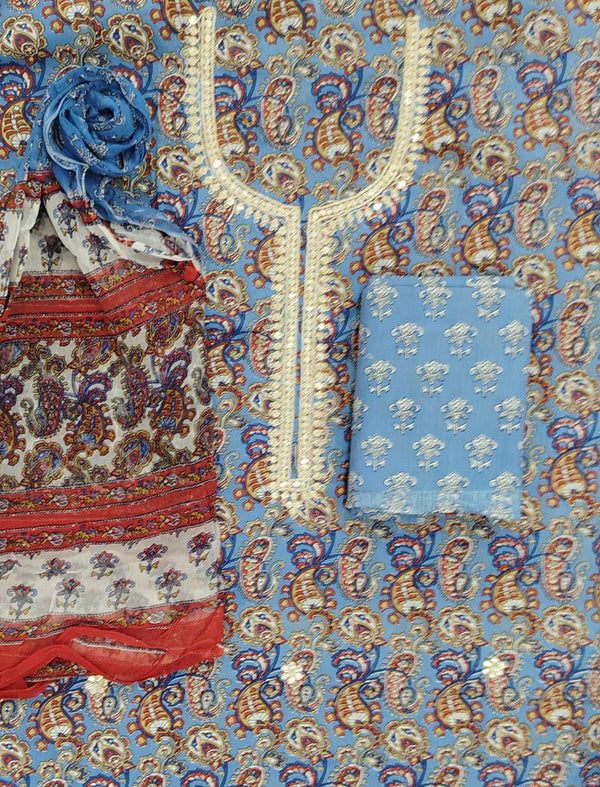 Neckline Cotton Printed Unstitched Suit