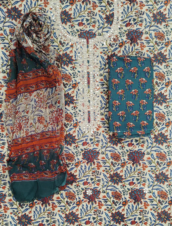 Neckline Cotton Printed Unstitched Suit