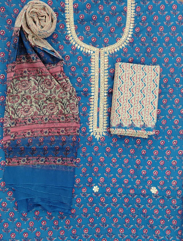 Neckline Cotton Printed Unstitched Suit