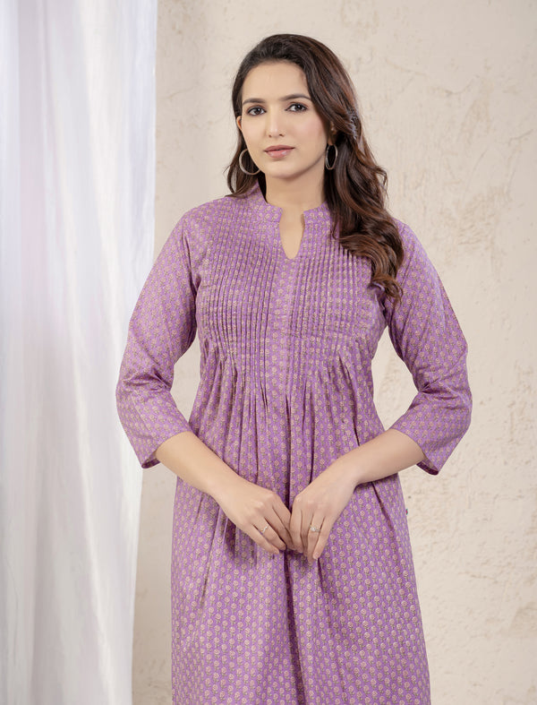 Purple Butti Printed Straight Kurti