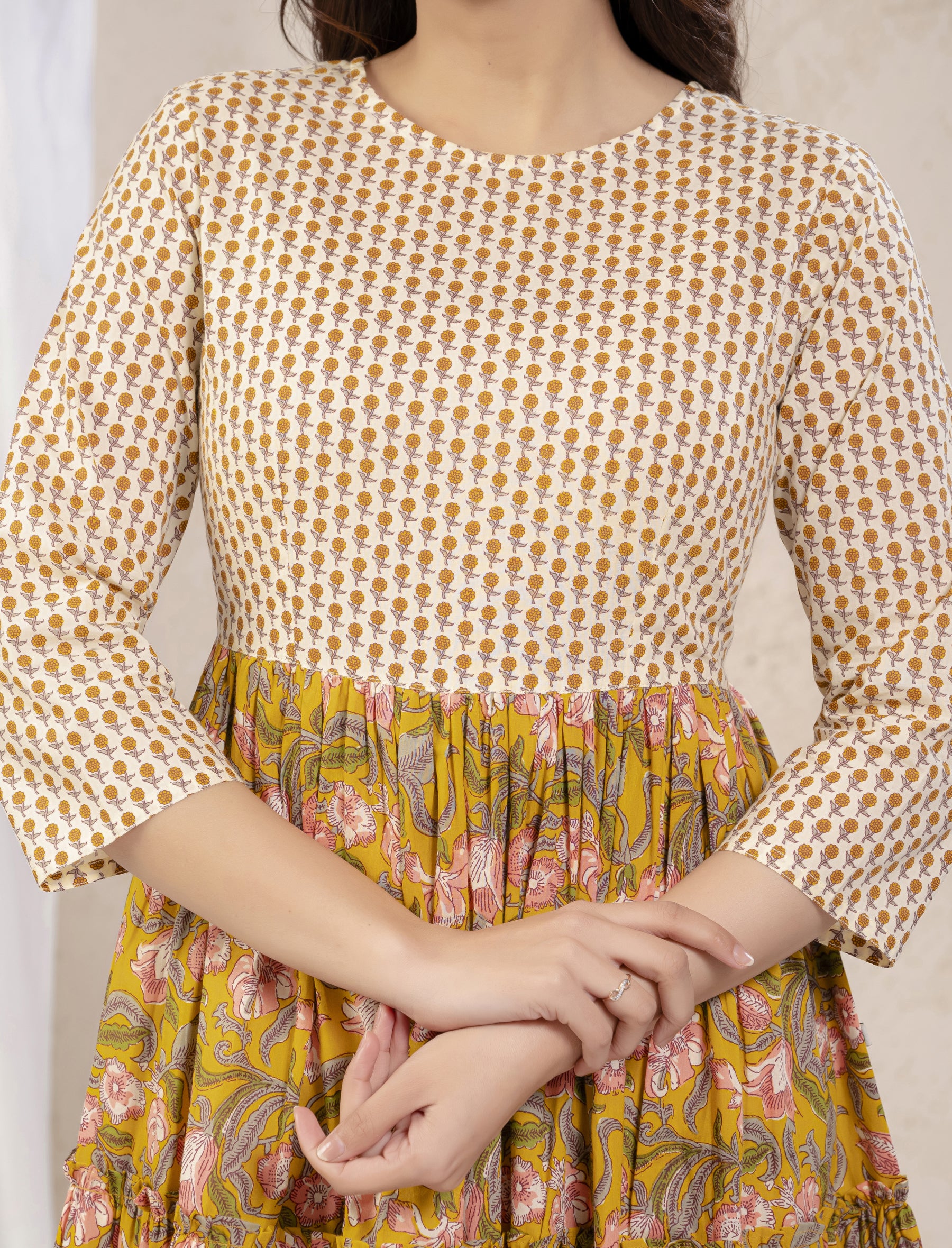 Mustard Cotton Printed Dress