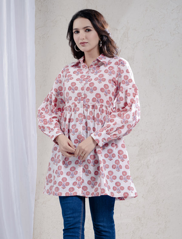 Pink Butta Block Printed Cotton Top