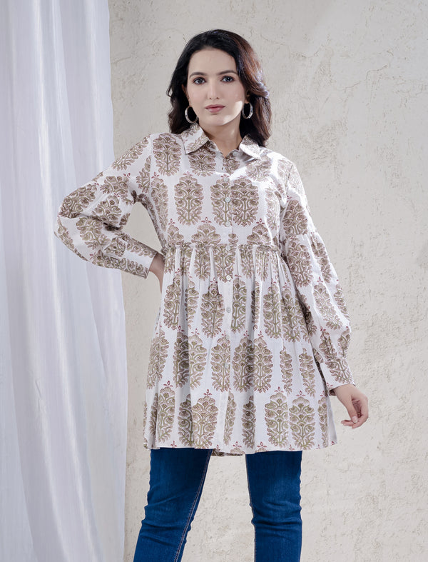 Green Butta Block Printed Cotton Top