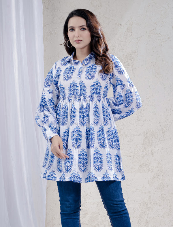 Blue Butta Block Printed Cotton Top