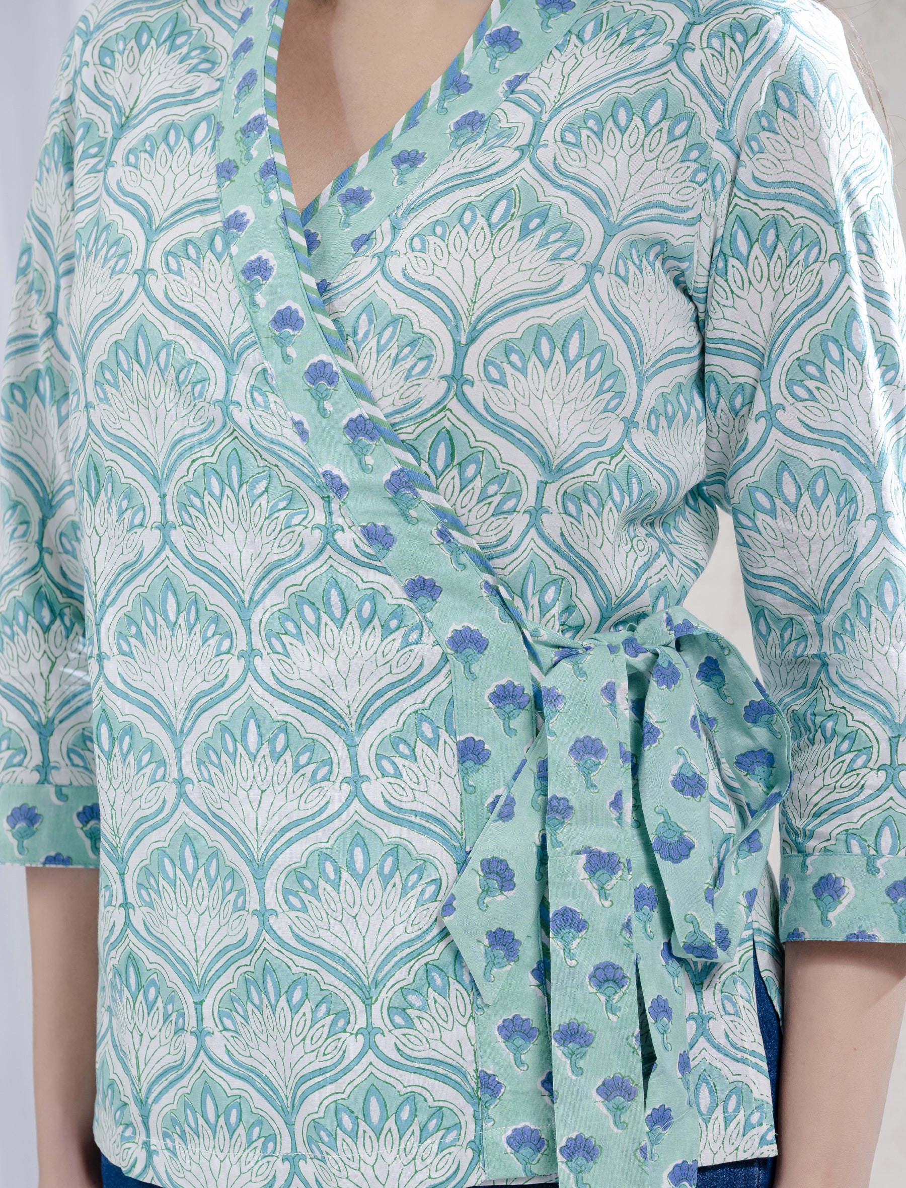 Firozi Butta Block Printed Top With Belt