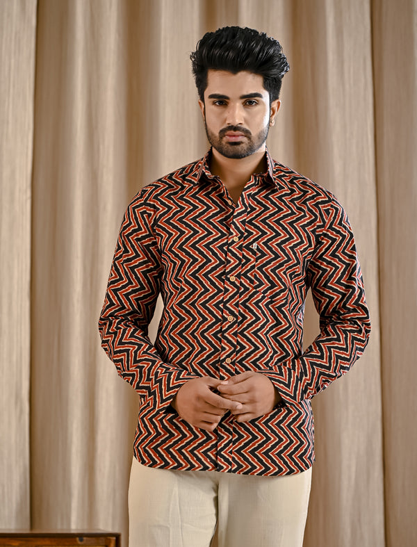 Black Cotton Printed Full Sleeves Shirt