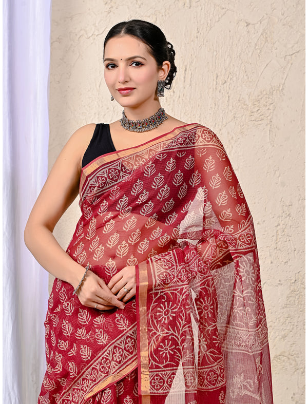 Kota Doriya Printed Saree With Blouse