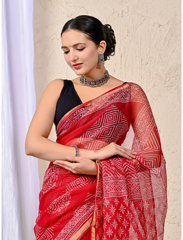 Kota Doriya Printed Saree With Blouse
