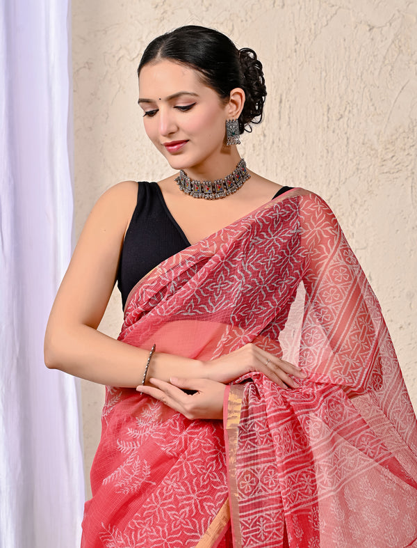 Kota Doriya Printed Saree With Blouse